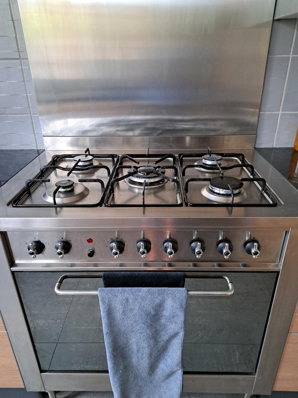 RVS gasfornuis met achterwand en afzuigkap