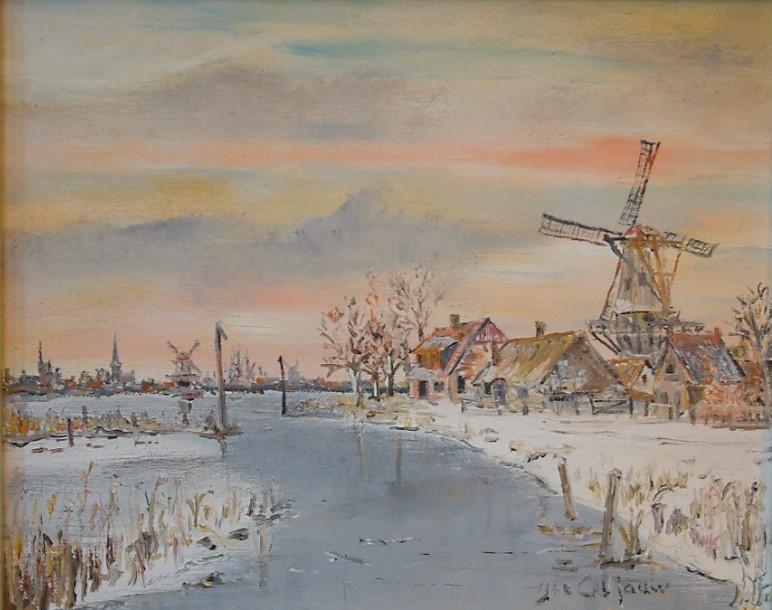 Abraham Caljouw  sr  Veere de molen nat in nat olie verf op doek