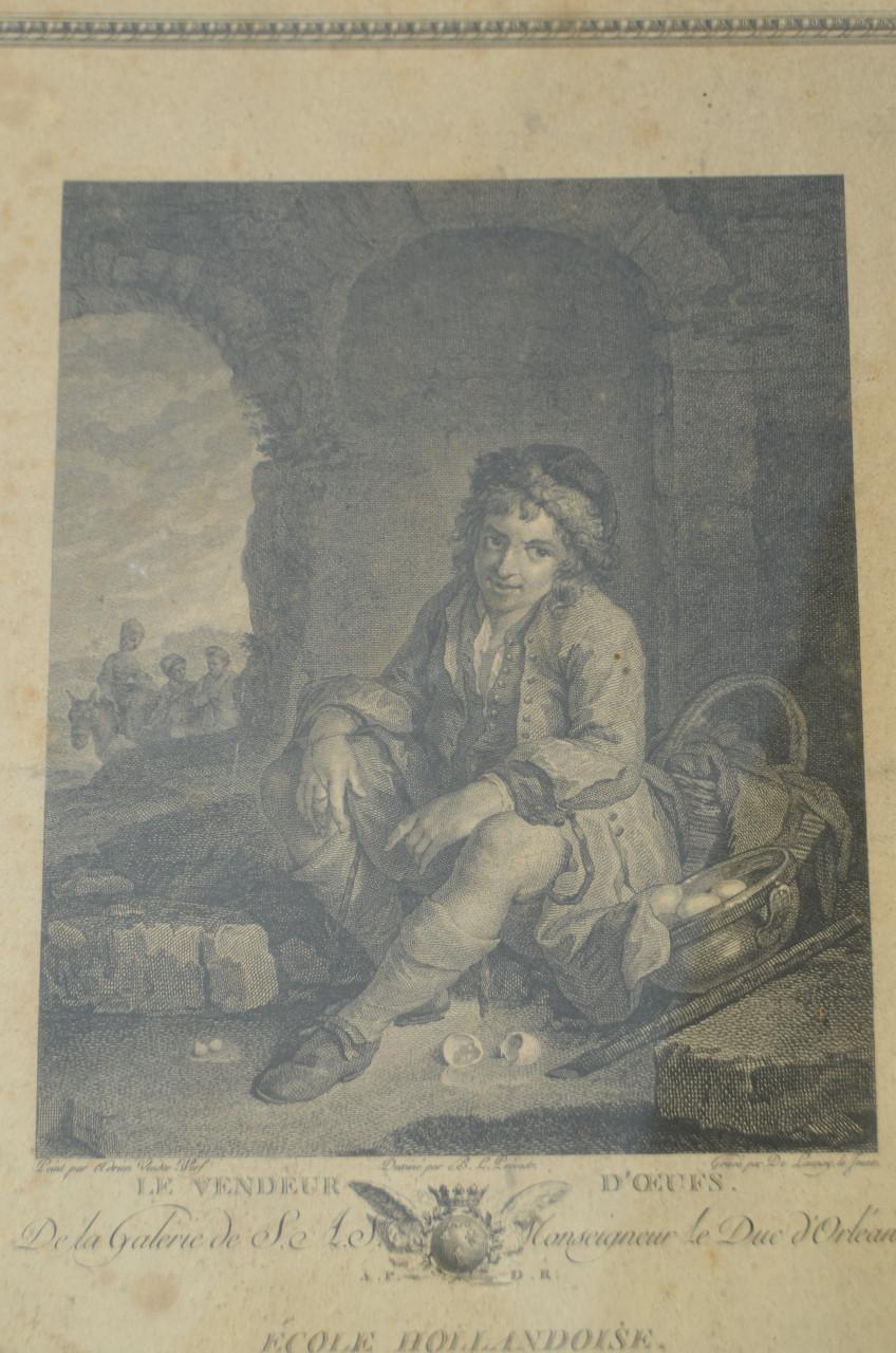Franse gravure 'Le vendeur d'oeufs' ca 1786