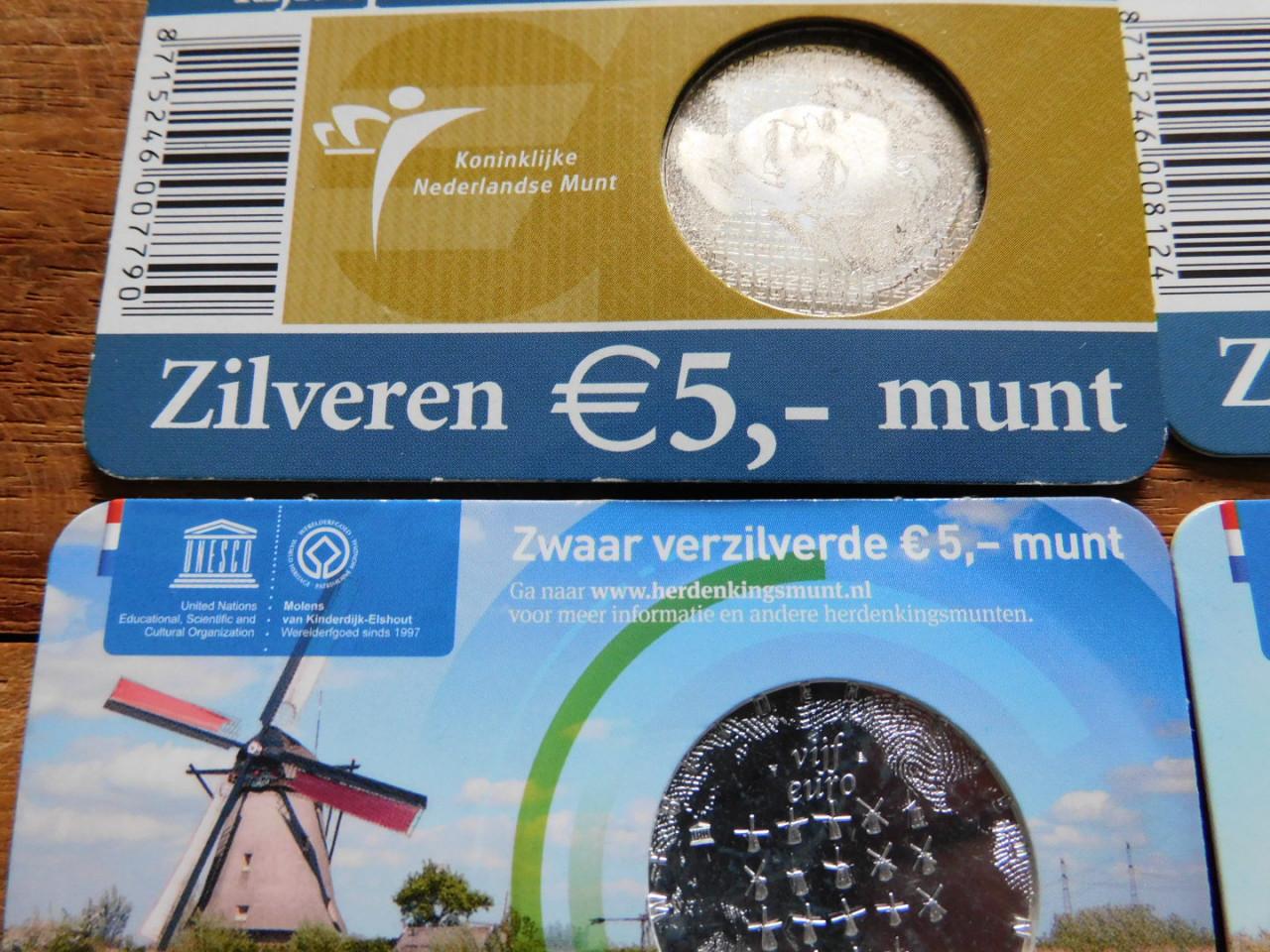 6 herdenkings €5 munten (ver)zilver(d)