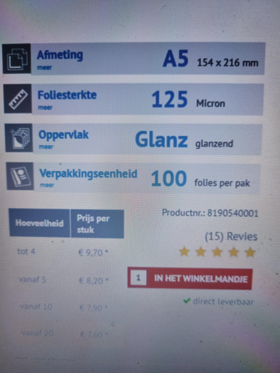 Lamineermachine met sheets A5 formaat