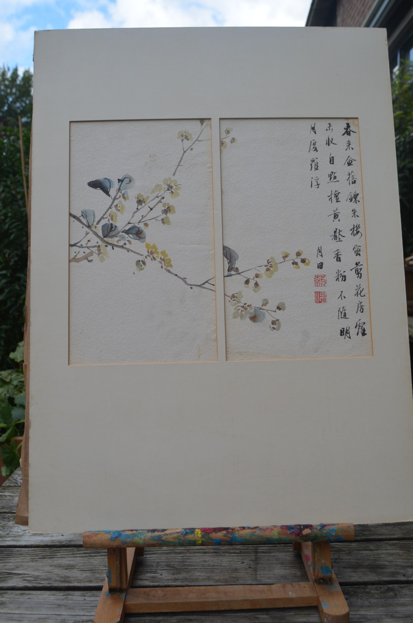 Schitterende oude Japanse (Chinese?) tekeningen in passe-partout (4)