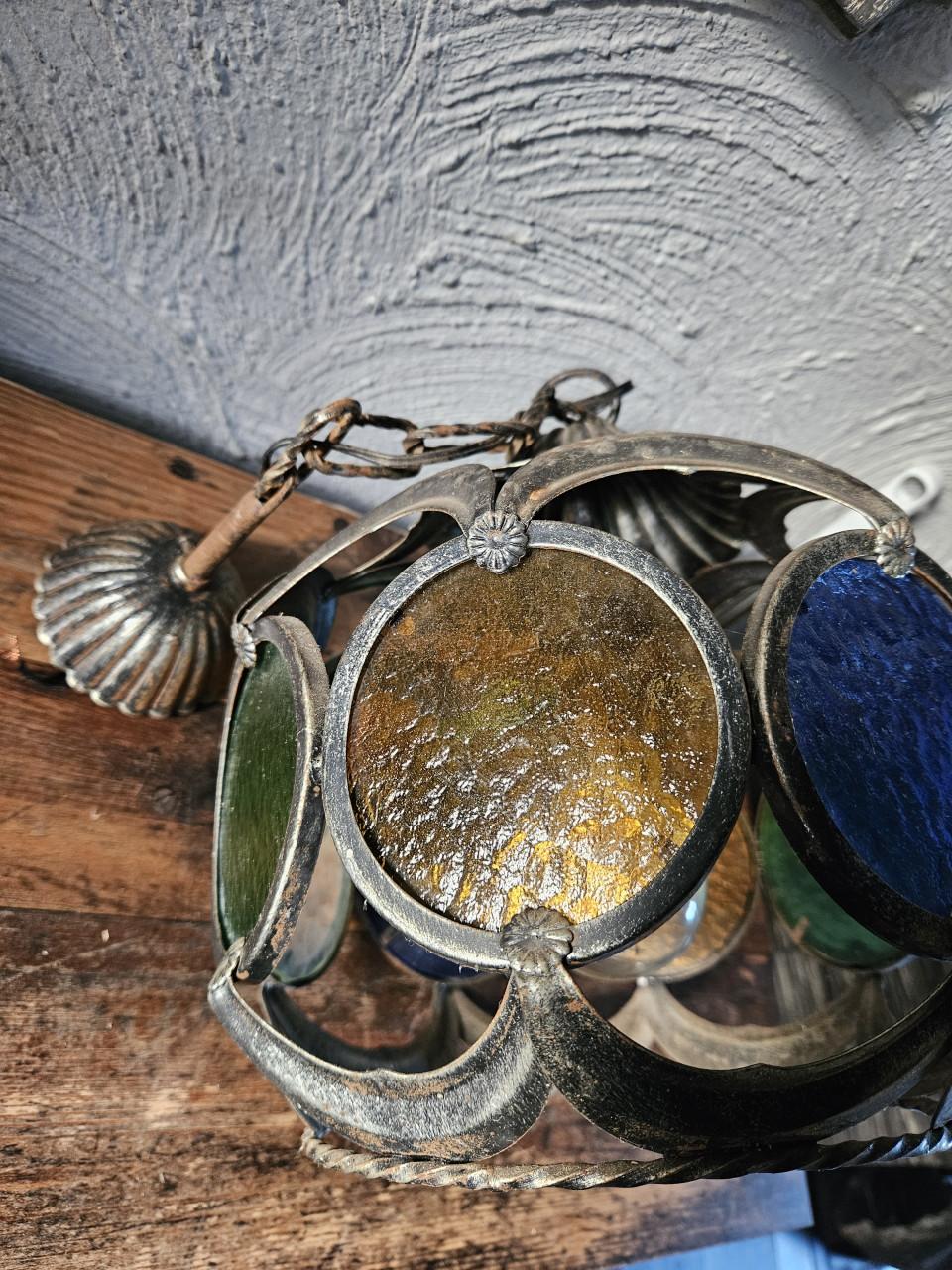 Vintage Hanglamp met Gekleurd Glas in lood - Oosters Design