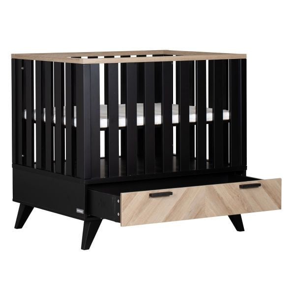 Interbaby box zwart met lade en incl matras