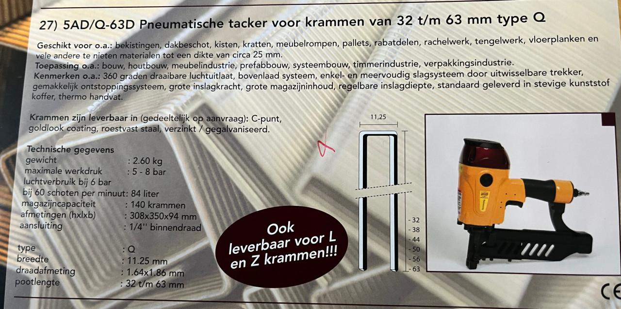 Pneumatiche tacker voor nieten en krammen