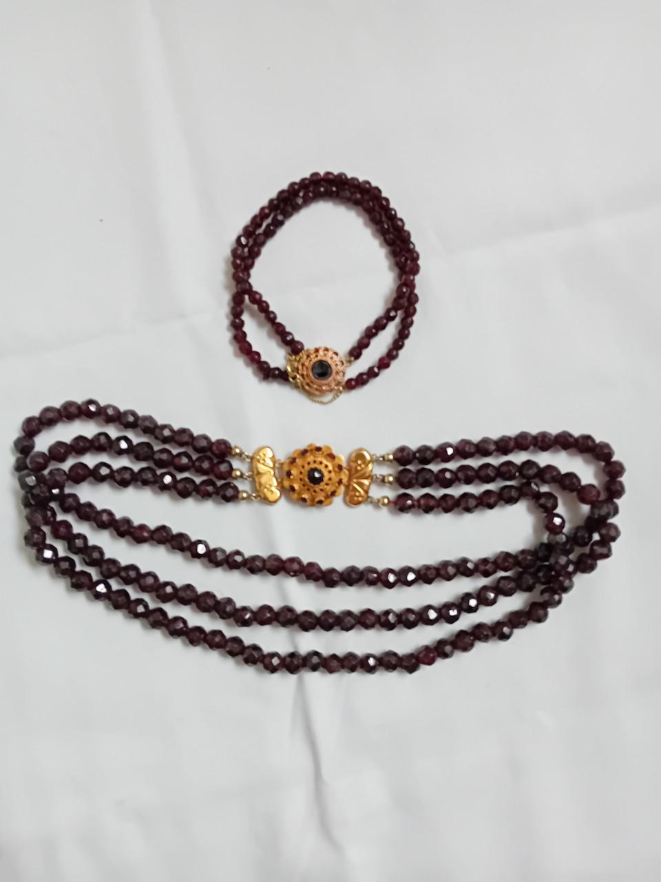 GRANATEN Hals/nek collier met armband 14 karaat gouden slot