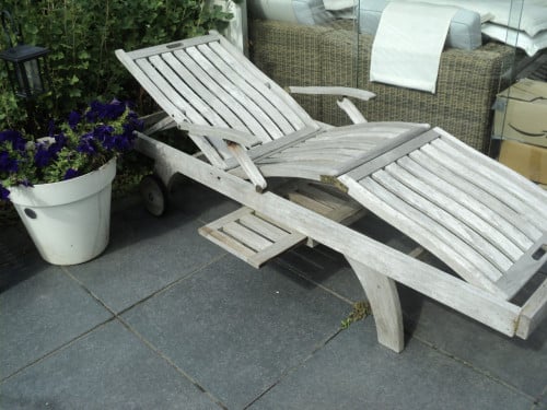 TEAK HOUTEN ligbed met kussen