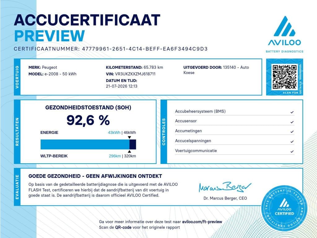 Peugeot E-2008 ev gt pack 50 kwh | 92,6% soh | panoramadak | adaptieve crui