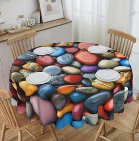 Tafelkleden ( 6 stuks verschillend ), diameter 150 cm + tafelklemmen metaal