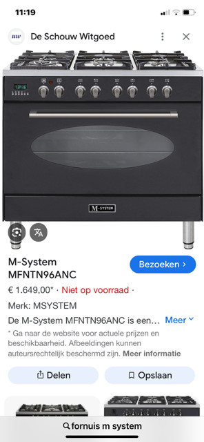 FORNUIS: M-System Fornuis MFTN-96 AN-C, gratis af te halen.