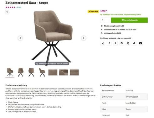 2x eetkamer stoelen - nieuw in doos - Leenbakker