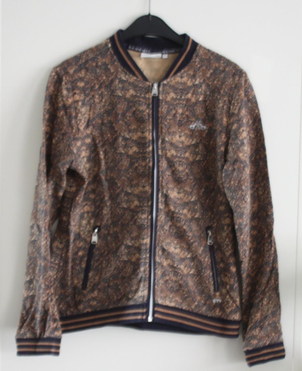 Tijgerprint vest met blauwe biezen  maat 38