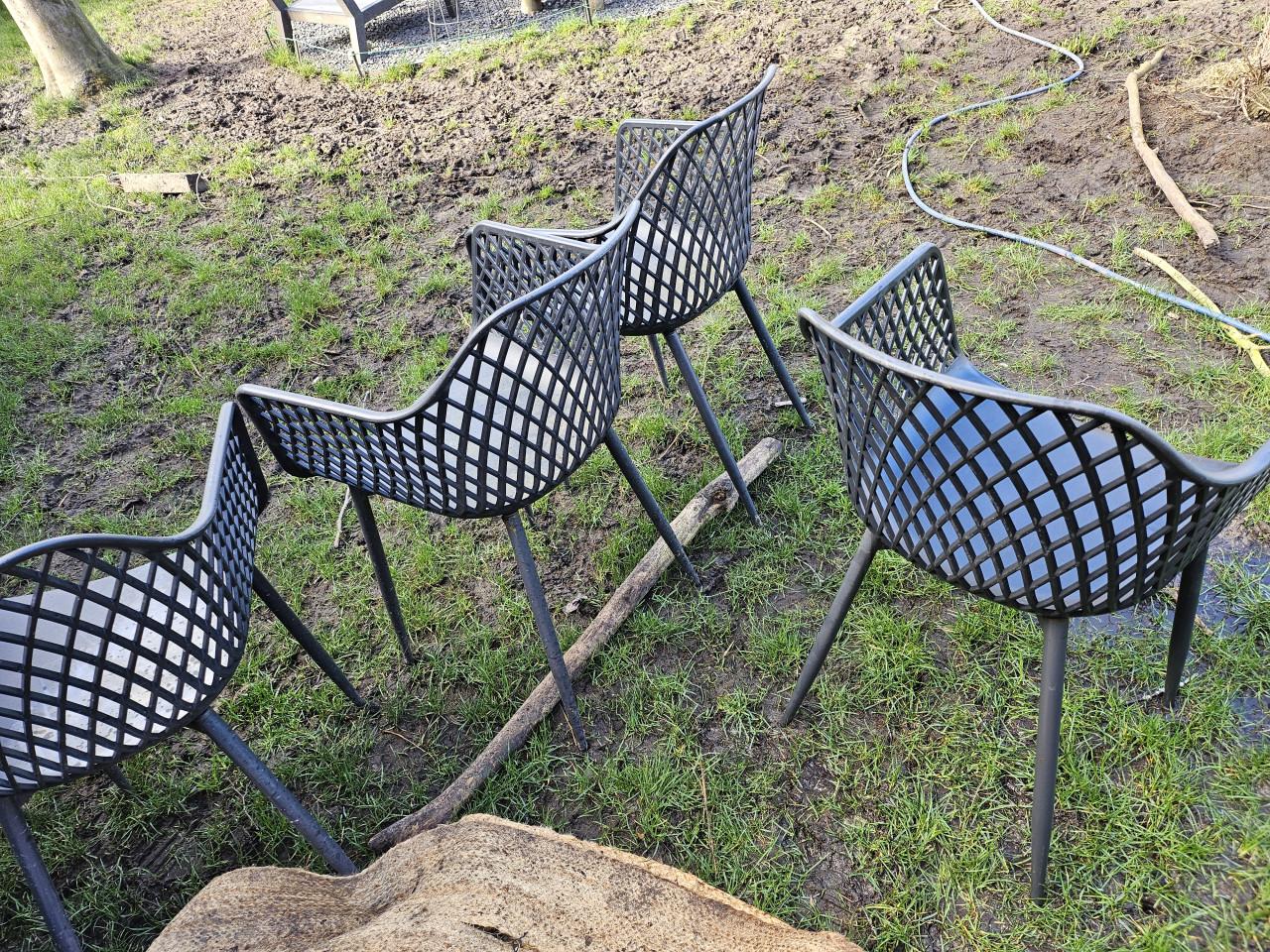 6 Donker grijze tuinstoelen webbing