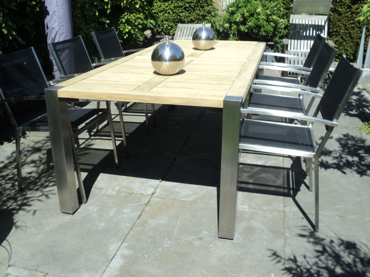 Prachtig TEAK HOUTEN / RVS tuinset 6 pers.