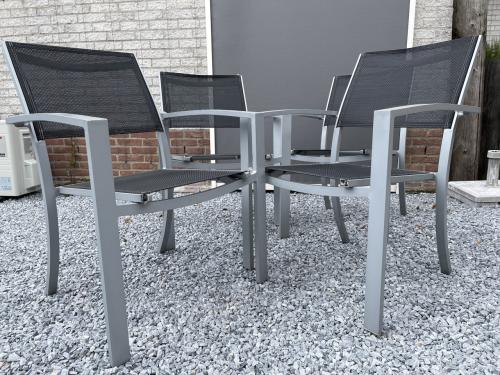 4 tuinstoelen, aluminium, textilene, grijs/antraciet, stapelbaar