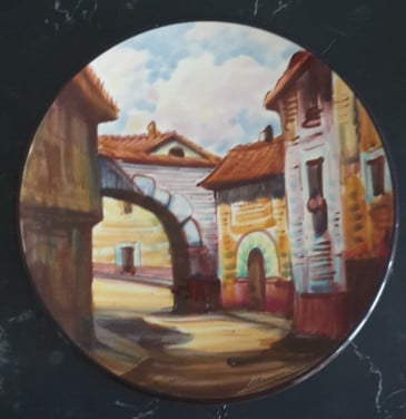 Vintage rond keramiek aardewerk wandbord ø 26 cm