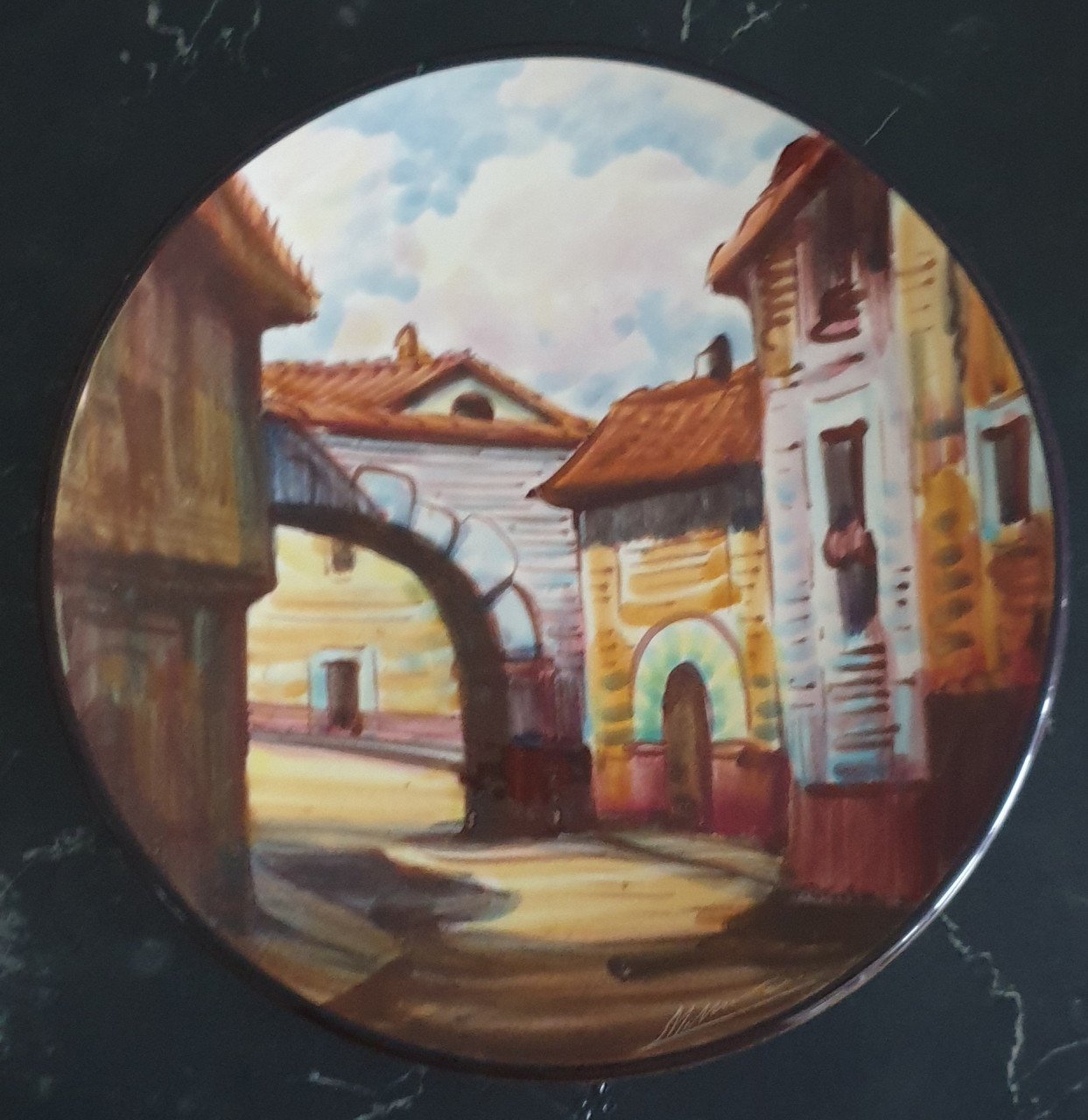 Vintage rond keramiek aardewerk wandbord ø 26 cm