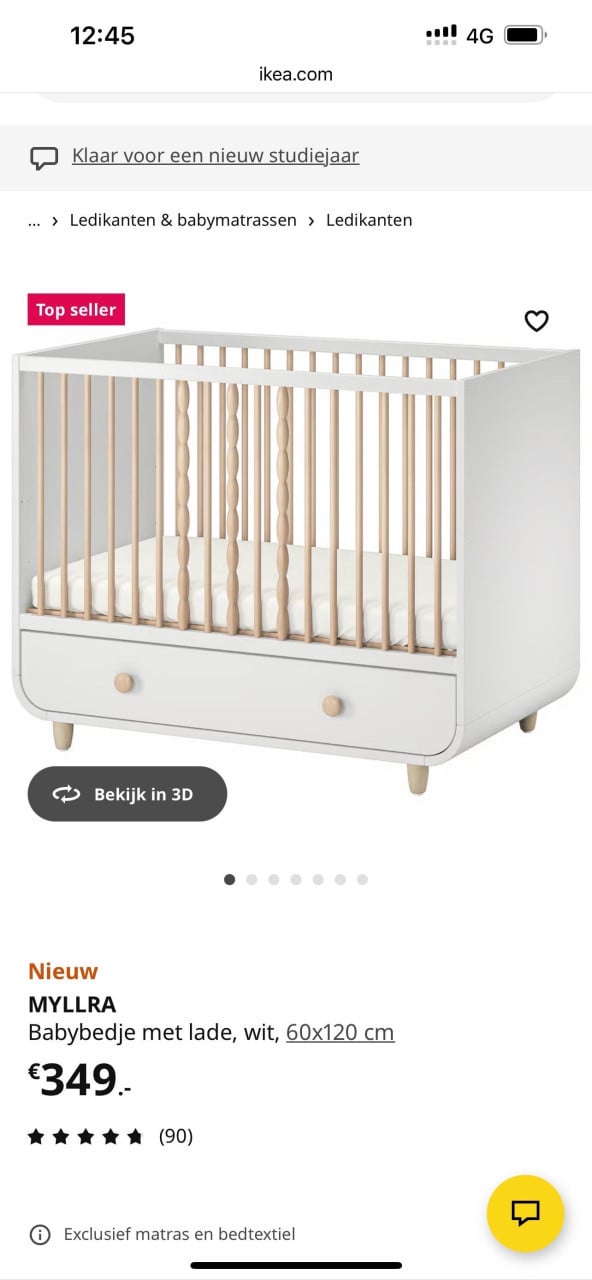 Babybedje + commode IKEA MYLLRA