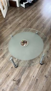 Glazen ronde salontafel verrijdbaar