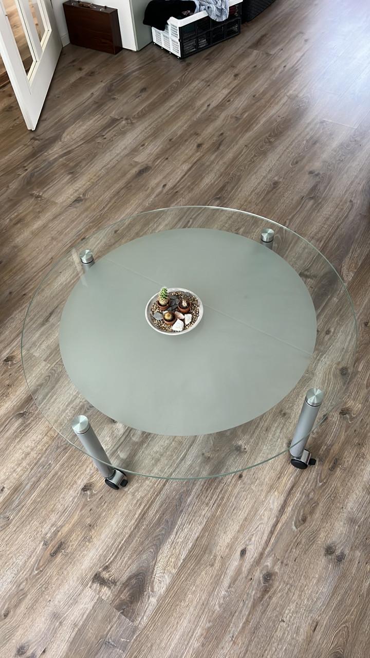 Glazen ronde salontafel verrijdbaar