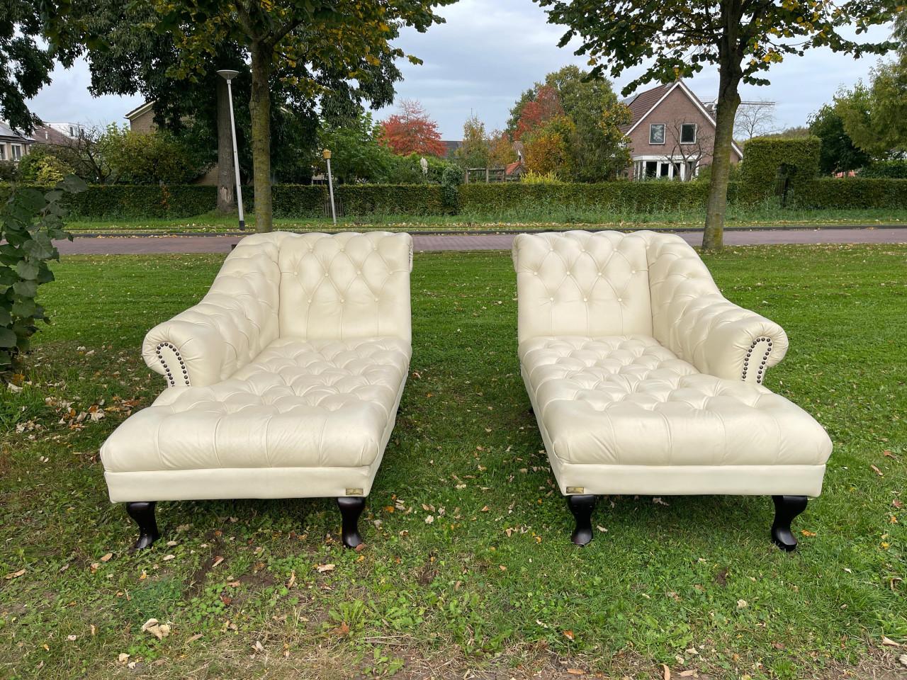 Chesterfield Chaise Lounge Set -Tijdloos Echt Leer Design-Luxe Uitstraling