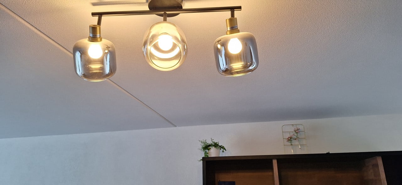 Prachtige plafondlamp, 3 spots glas