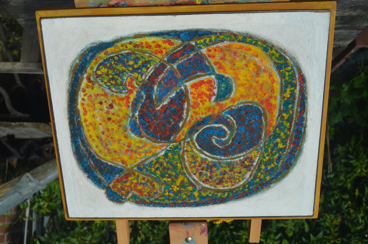 Leuk gesigneerd abstract werkje. Gokje: jaren '70?