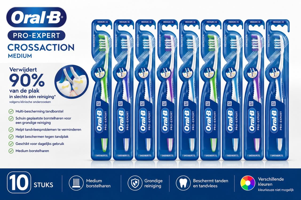 Set van 10 nieuwe Oral-B tandenborstels – Pro-Expert CrossAction – Medium