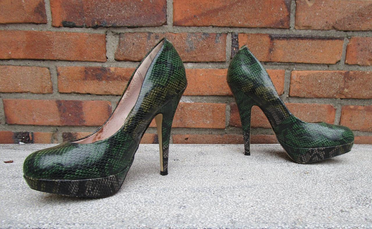 Groene slange leer hoge hakken high heels pumps maat 37.