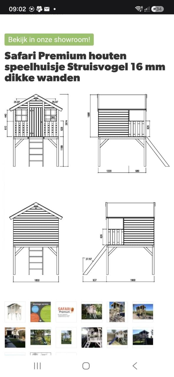 Houten speelhuisje met glijbaan (zonder schommelbank)