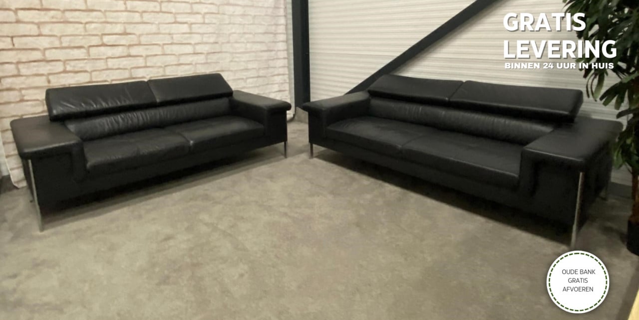 GRATIS LEVERING HEEL NL Montel Zwarte Echt Leren Bankstel
