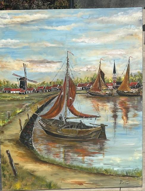 Arnemuiden oude haven met werf  120 x 80 cm doek  en 50 x 60 cm doek