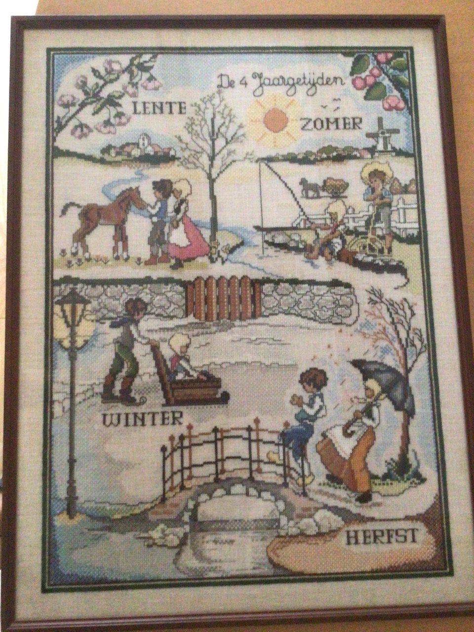 Vintage borduurwerk Rie Cramer - de vier jaargetijden