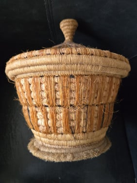 Oud Gevlochten Mandje Shoowa Kuba Stam Congo met deksel
