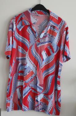 Shirt blauw rood met kraag maat 48