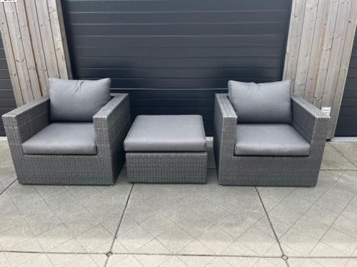 Wicker lounge tuinset (2 fauteuils + bijzettafel + kussens)