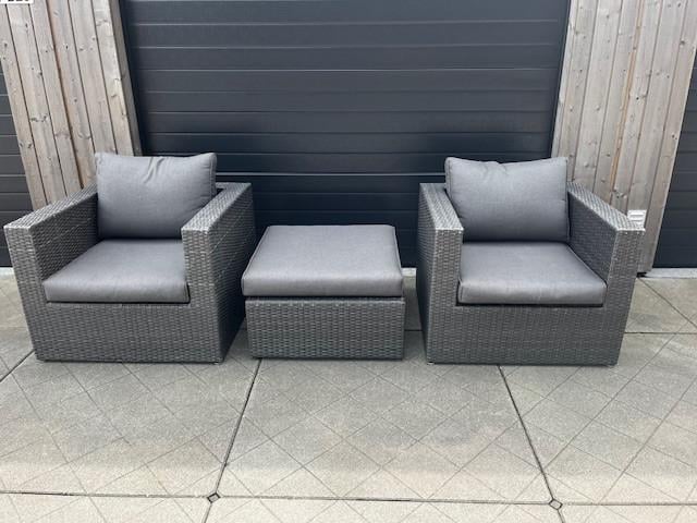 Wicker lounge tuinset (2 fauteuils + bijzettafel + kussens)