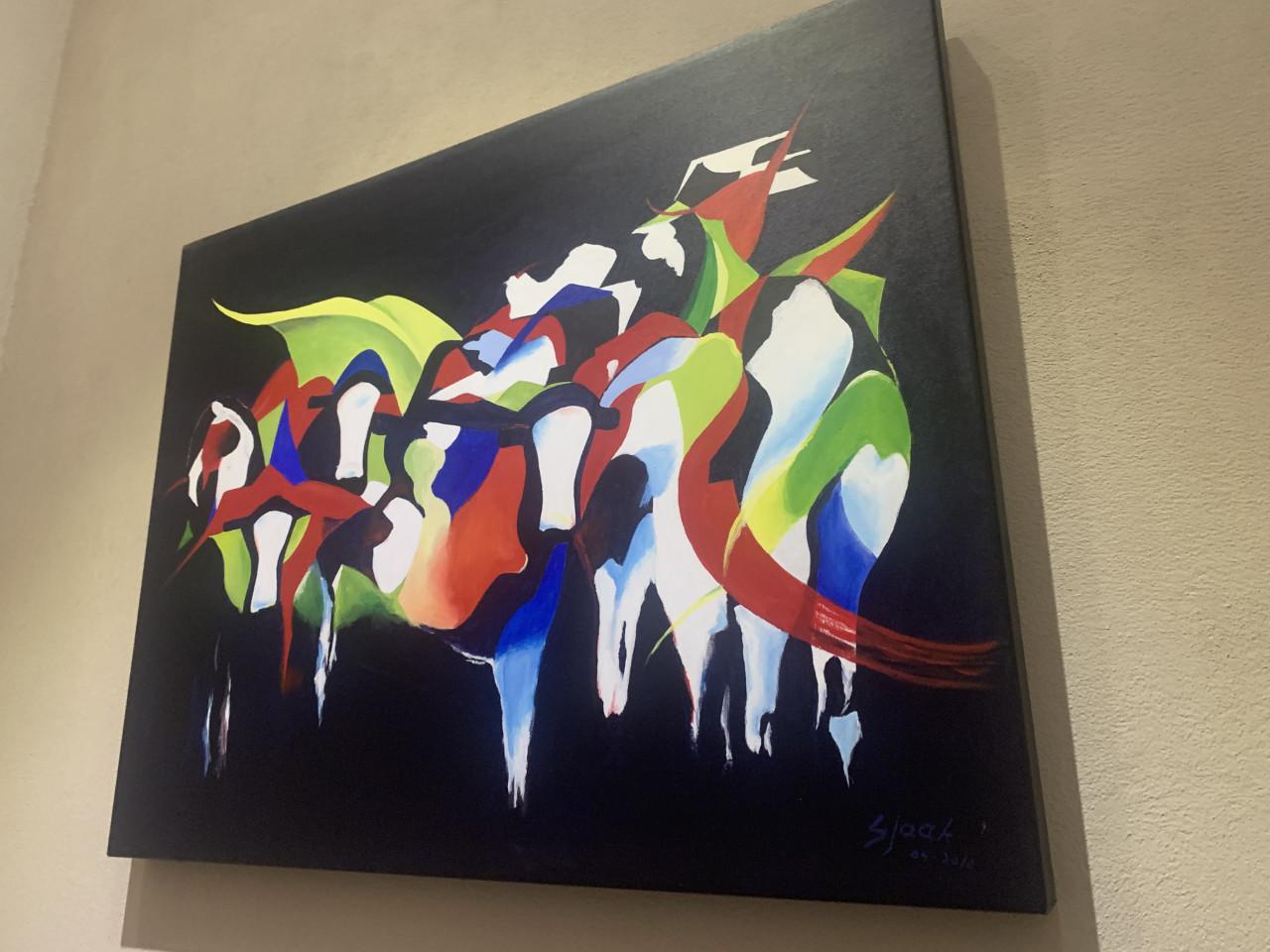 Schilderij abstract met koeien