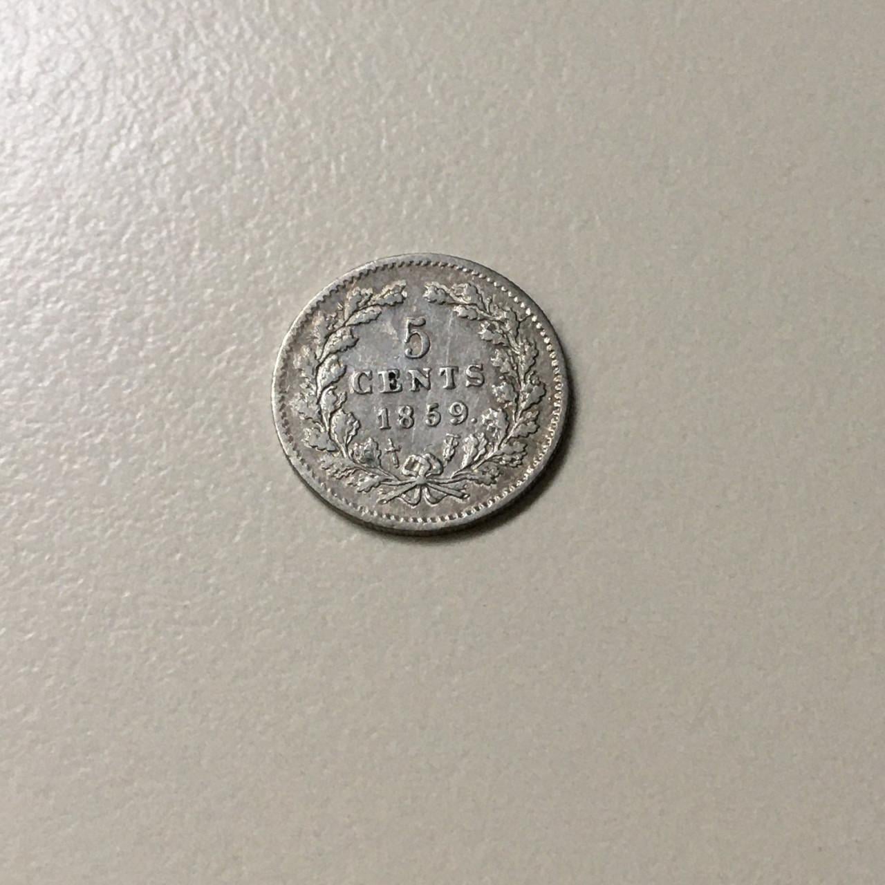 Mooie set zilveren 5 cent munten Willem III (1850, 1859, 1879, 1887) ZF