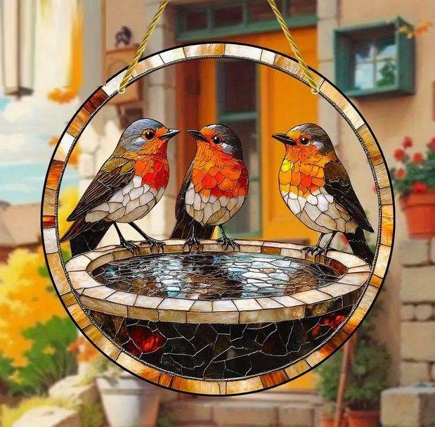 Raamhanger roodborst bij waterbak