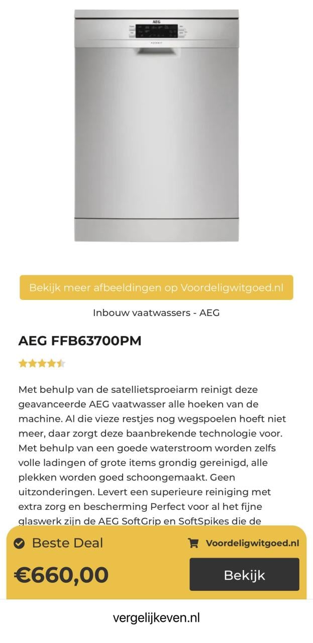 AEG FFB63700PM vrijstaand RVS vaatwasser 85x60 cm. Als nieuw
