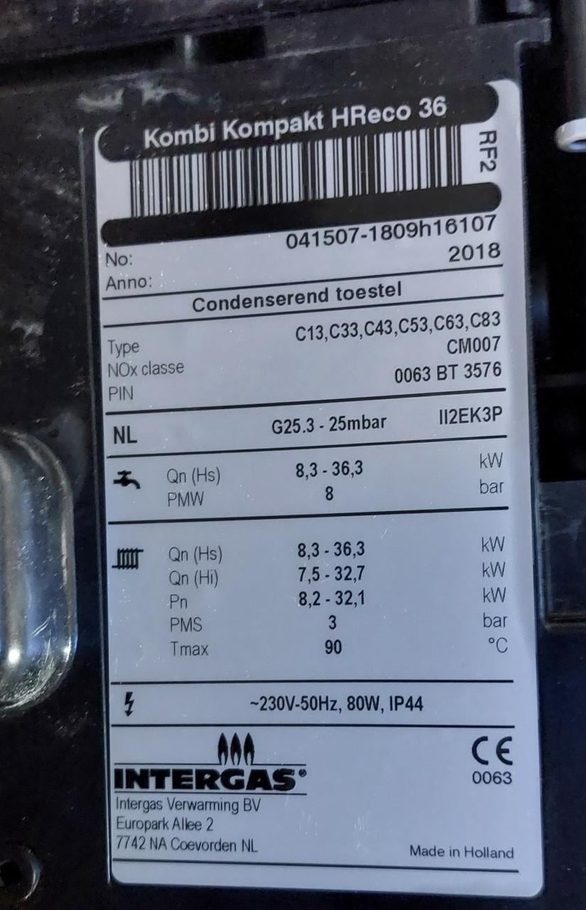 Intergas HReco 36 CW5 Combi CV-ketel