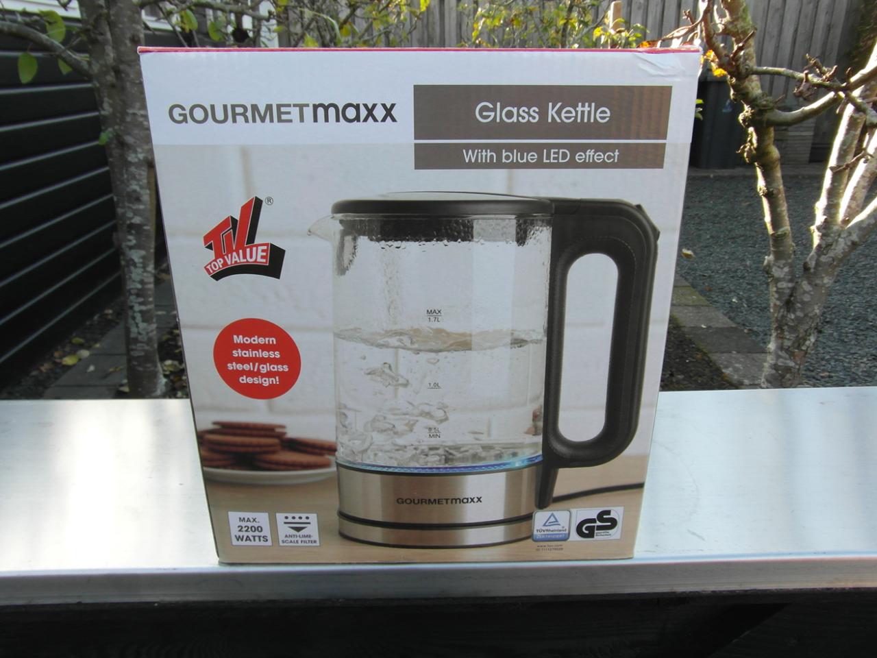 Grote glazen waterkoker 1.7 liter.