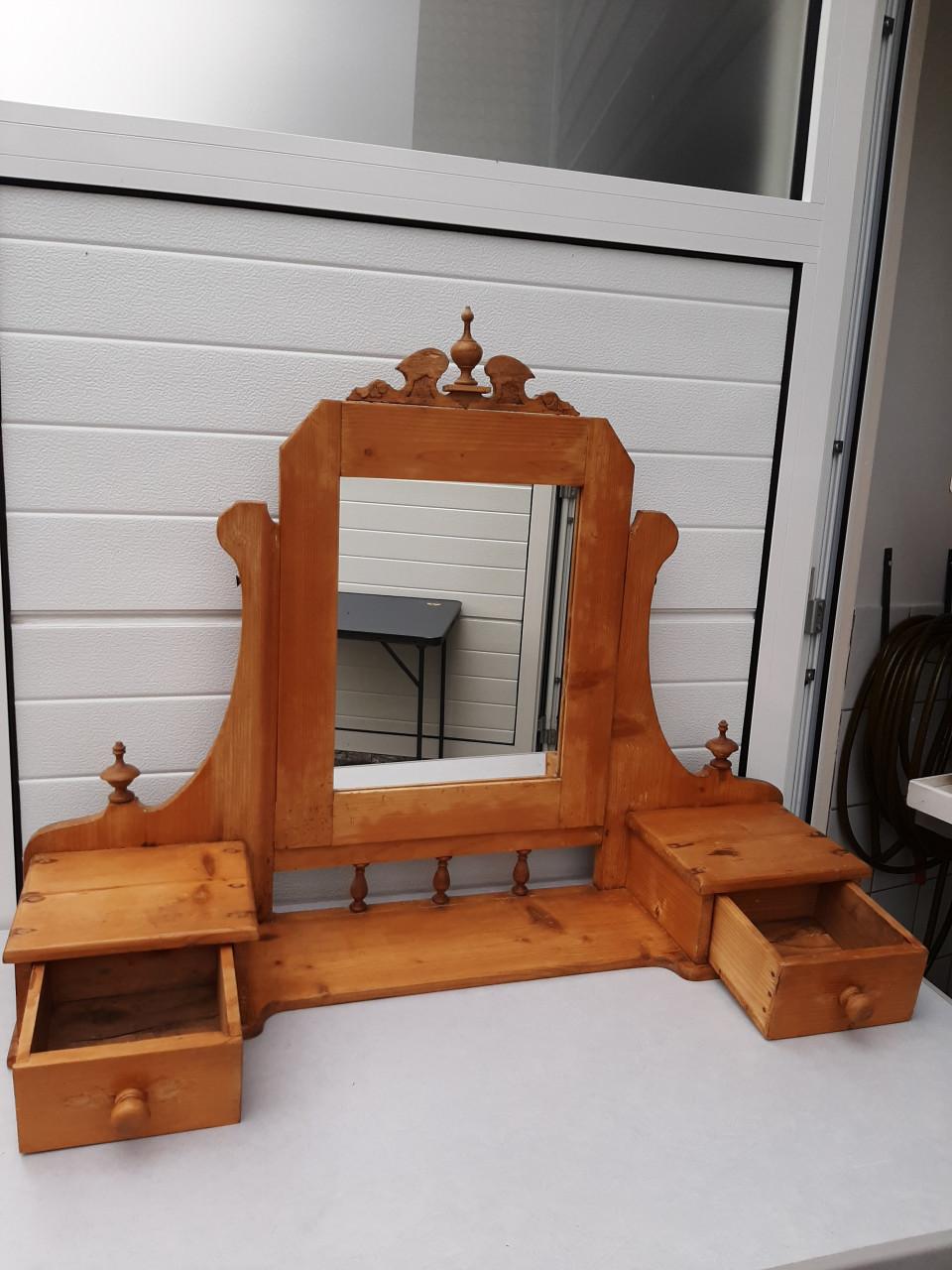 ANTIEKE SPIEGEL OPZET MET 2 LAADJES -  BREED 100 CM - HOOG 78 CM