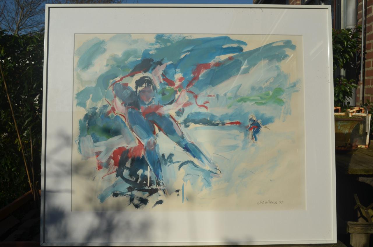 Groot schilderij Karl Willard 'De Schaatser' 1987