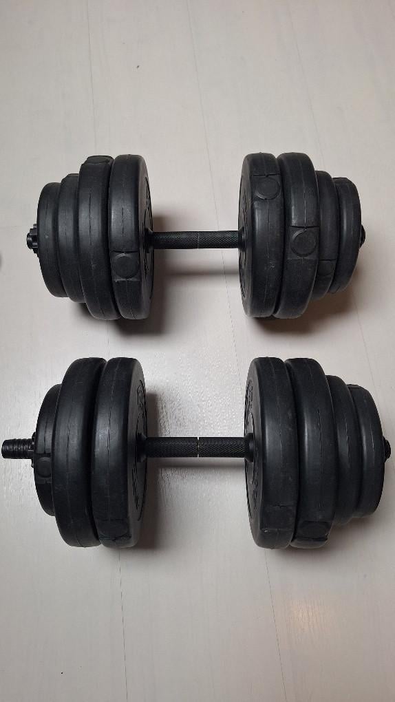 Halterstang met 2x 25kg gietijzer gewichten 30mm. Dumbbells. Pull-