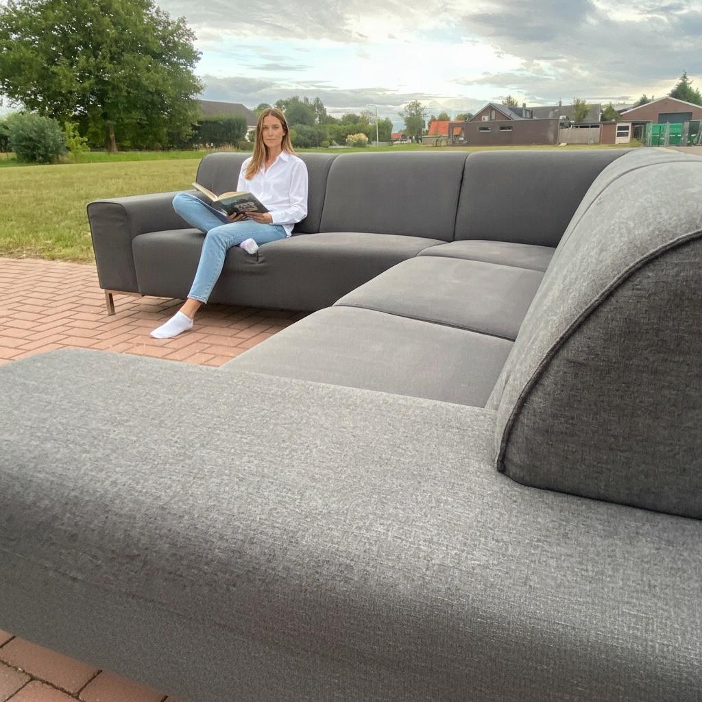 Mooie Grijze Stoffen Hoekbank – Duurzame Metalen Basis –Gratis Levering NL