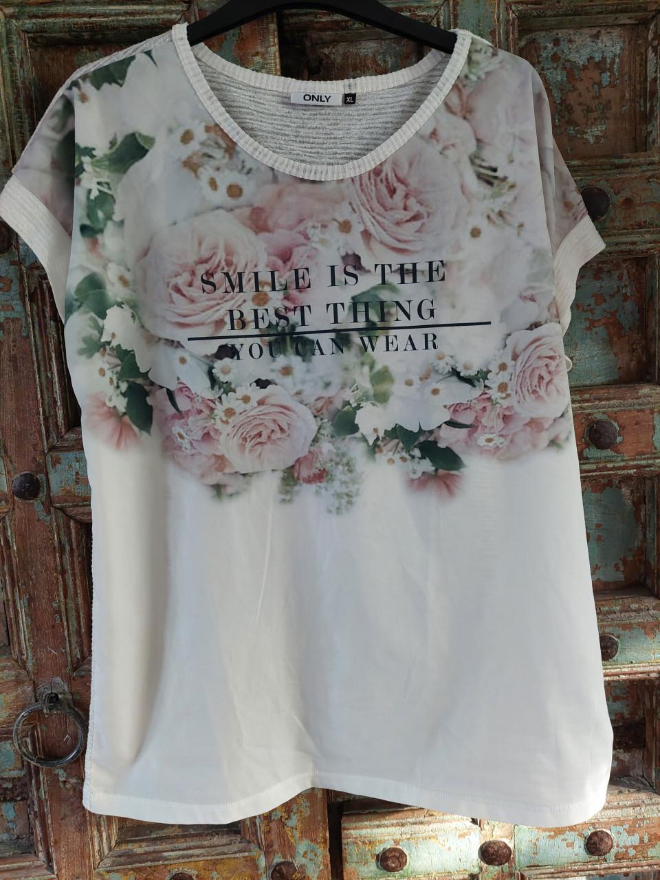 Only dames shirt mt xl crème met rozen
