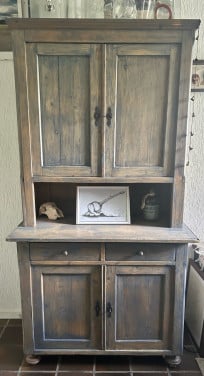 Franse grenen brocante buffetkast, blauw gewaxt