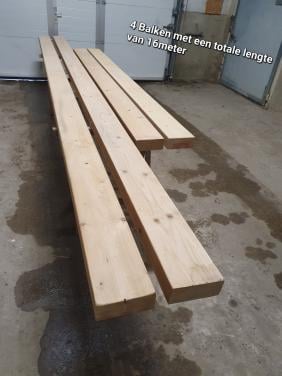 4 nieuwe dikke vurenhouten Gording balken totaal 16 Meter